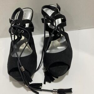 Guess Niko Black suede lace-up peep-toe high heels women 7M. SKU481#glamour